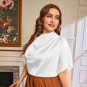 solid white cowl neck top. silk. size 0X(fits 2X-3X)